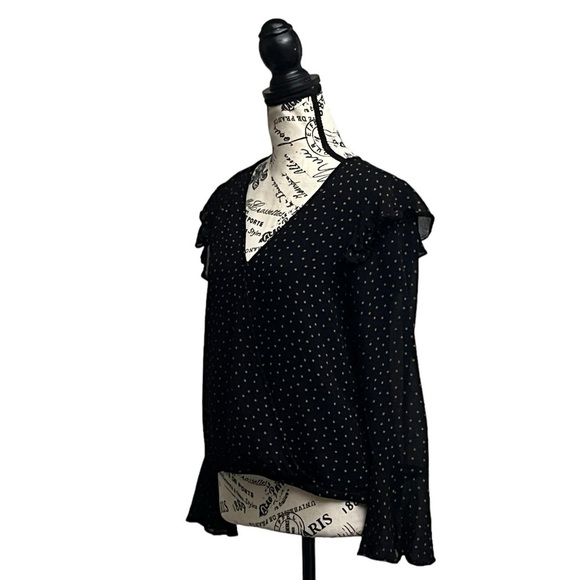 Sanctuary Black Polka Dot  Womens Cori Pullover Blouse Sem Sheer Boho Peasent S - Picture 3 of 10